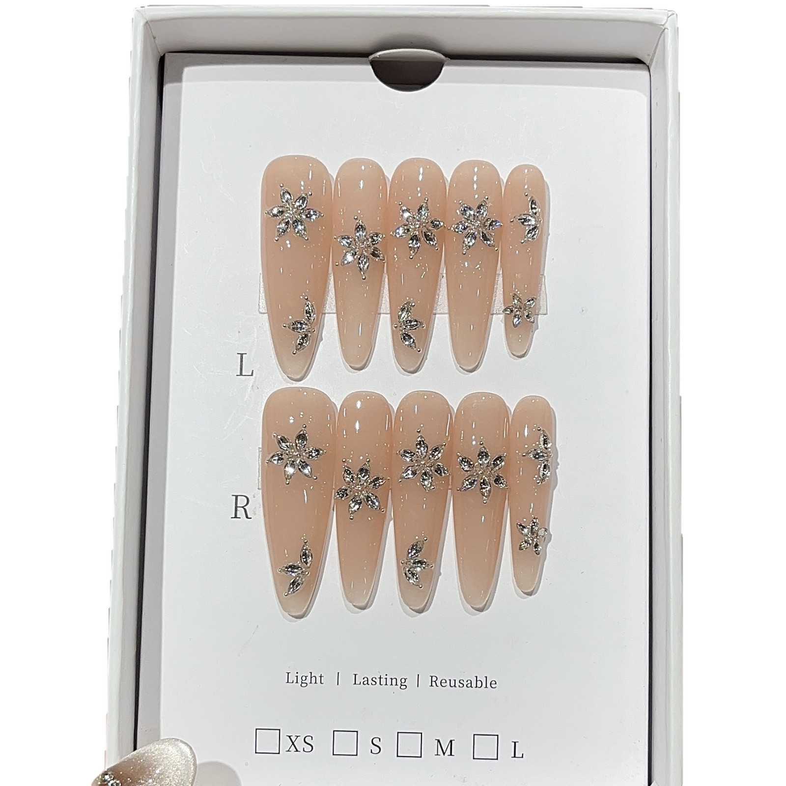 10Pcs Handmade Nude Pink Nails Snow Zircon Steel Bead Elegant Daily Wear