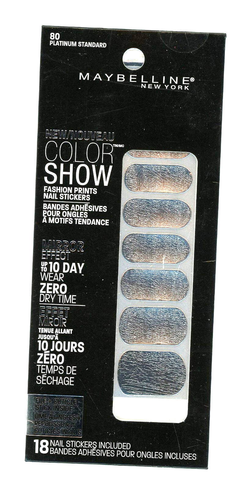 10 days wear 18 Nail Stickers Silver # 80 File & Cuticle Stick MAYBELLINE B6-D2