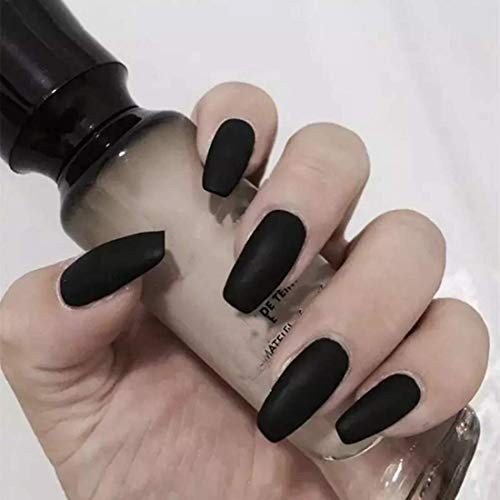 24pcs Pure Color Coffin Nails Matte False Gel Nails Art Tips Sets MFN-Black