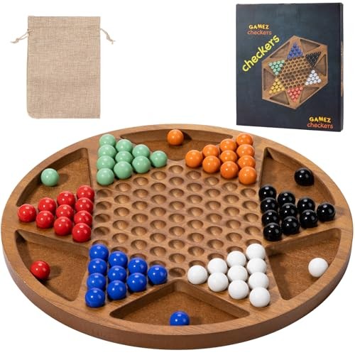 12-Inch Wooden Chinese Checkers Set – Classic Round Design with 60 12inch