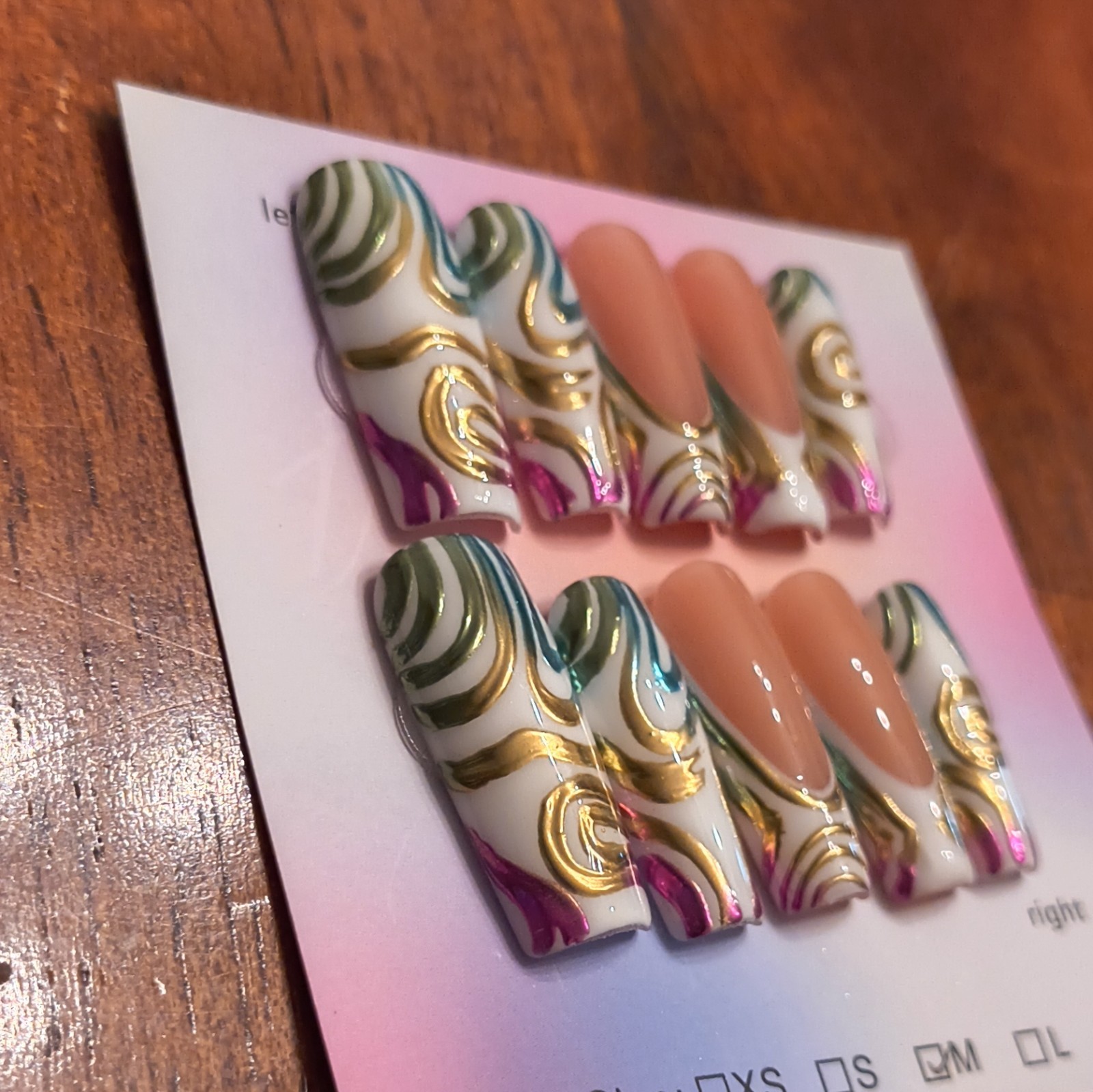 Press-On Nails Medium Square Multicolor Shiny Full Cover Abstract