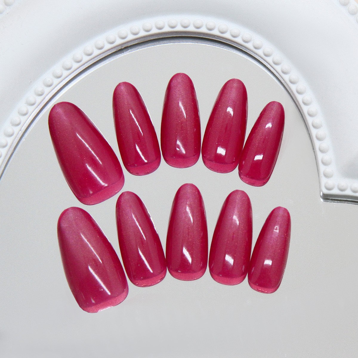 48Pcs-Long Almond Fuchsia Red Cat Eye Sparkly Glossy Press on Nails Set
