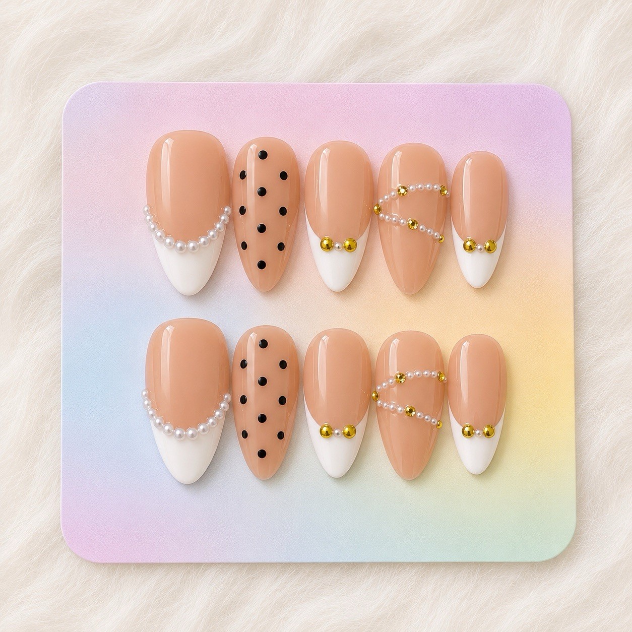 M.Y Aesthetic Press-On Nails Medium 10 Pcs 3D Floral Almond Coffin