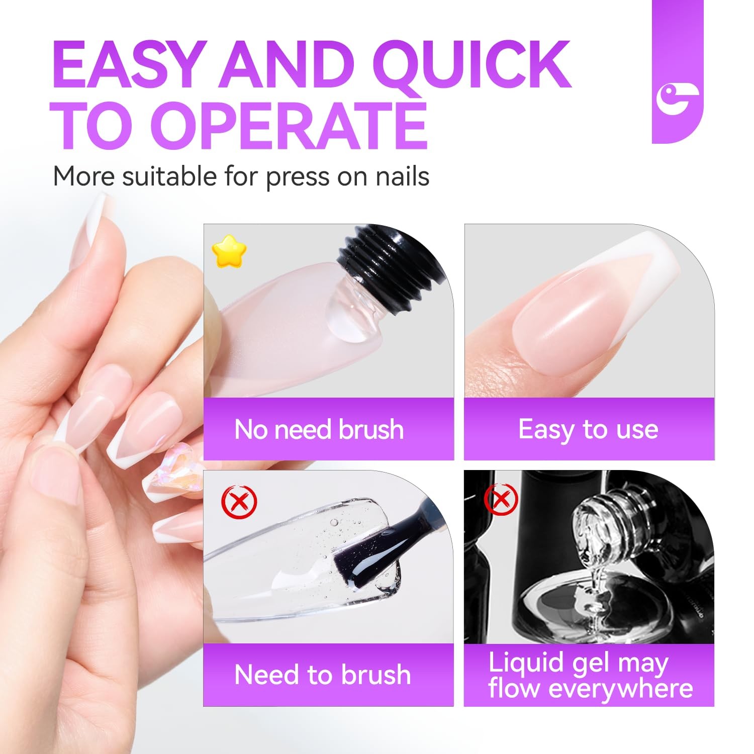 Gelike EC Solid Nail Glue: Super Strong UV Nail Glue for Soft Tips & Press On…