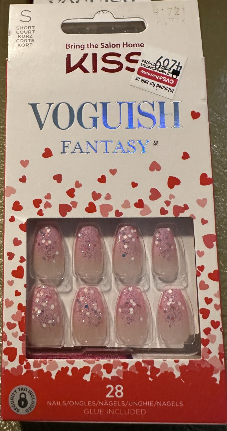 Kiss Nails Manicure Small Short Pink Tip Glitter Fantasy Gloss
