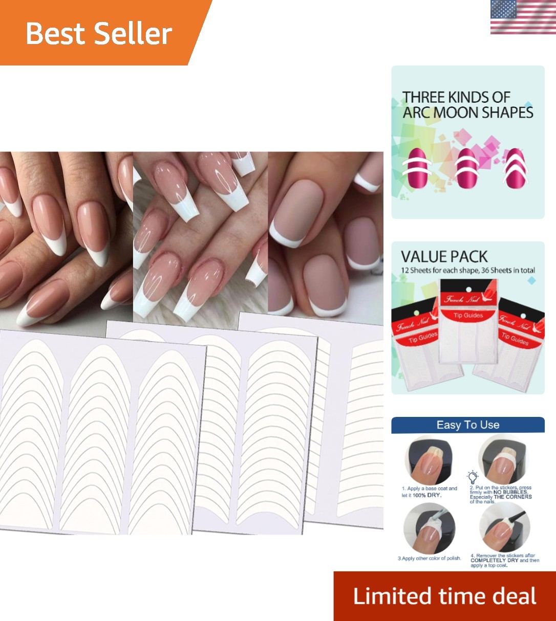 Versatile 36 Sheets of French Tip Nail Stickers – 1368 Glamorous DIY Designs