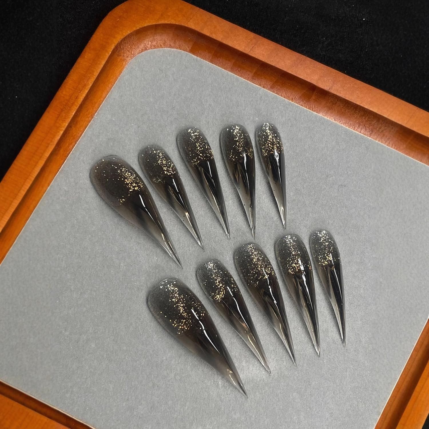 10 Pcs Glitter Handmade Press on Nails Transparent Black Long Dragon Claw Han…