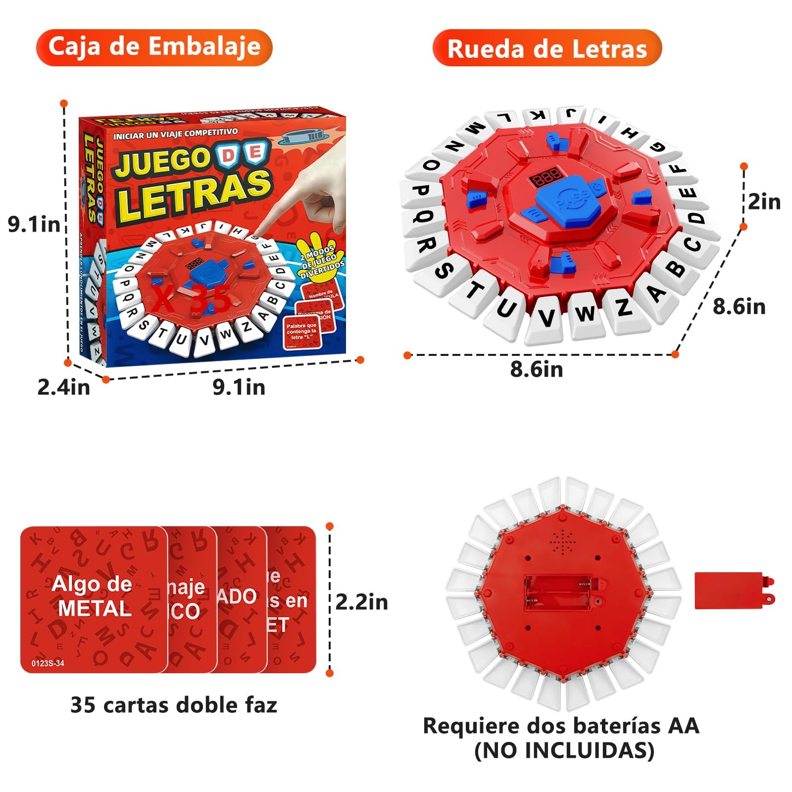 Resflycheng Juego de Mesa en Español con Pantalla Digital y 2 Small, Red