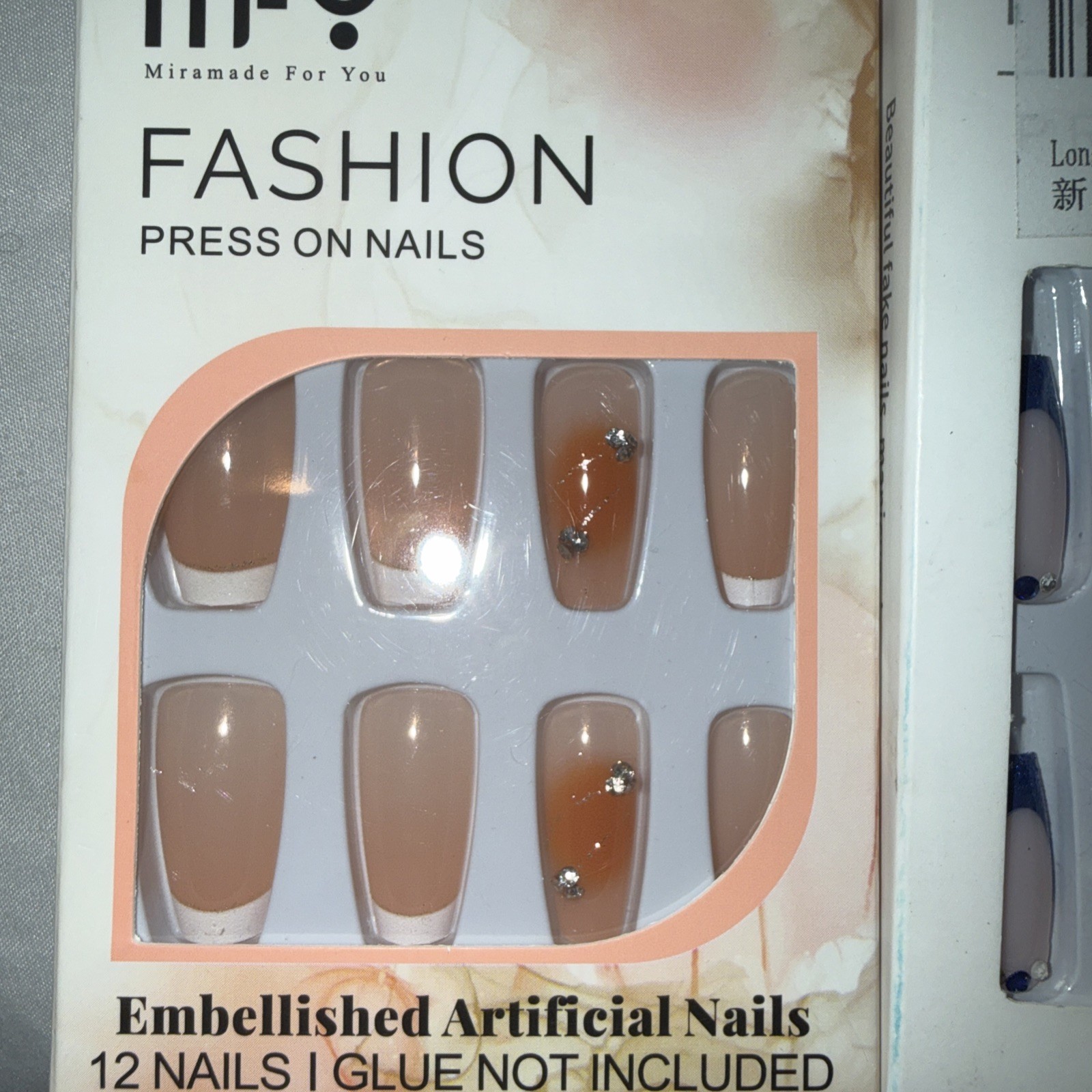 Lot of 6 Glue On Press-on Nails with Gems New In Package Assorted Sizes Shapes