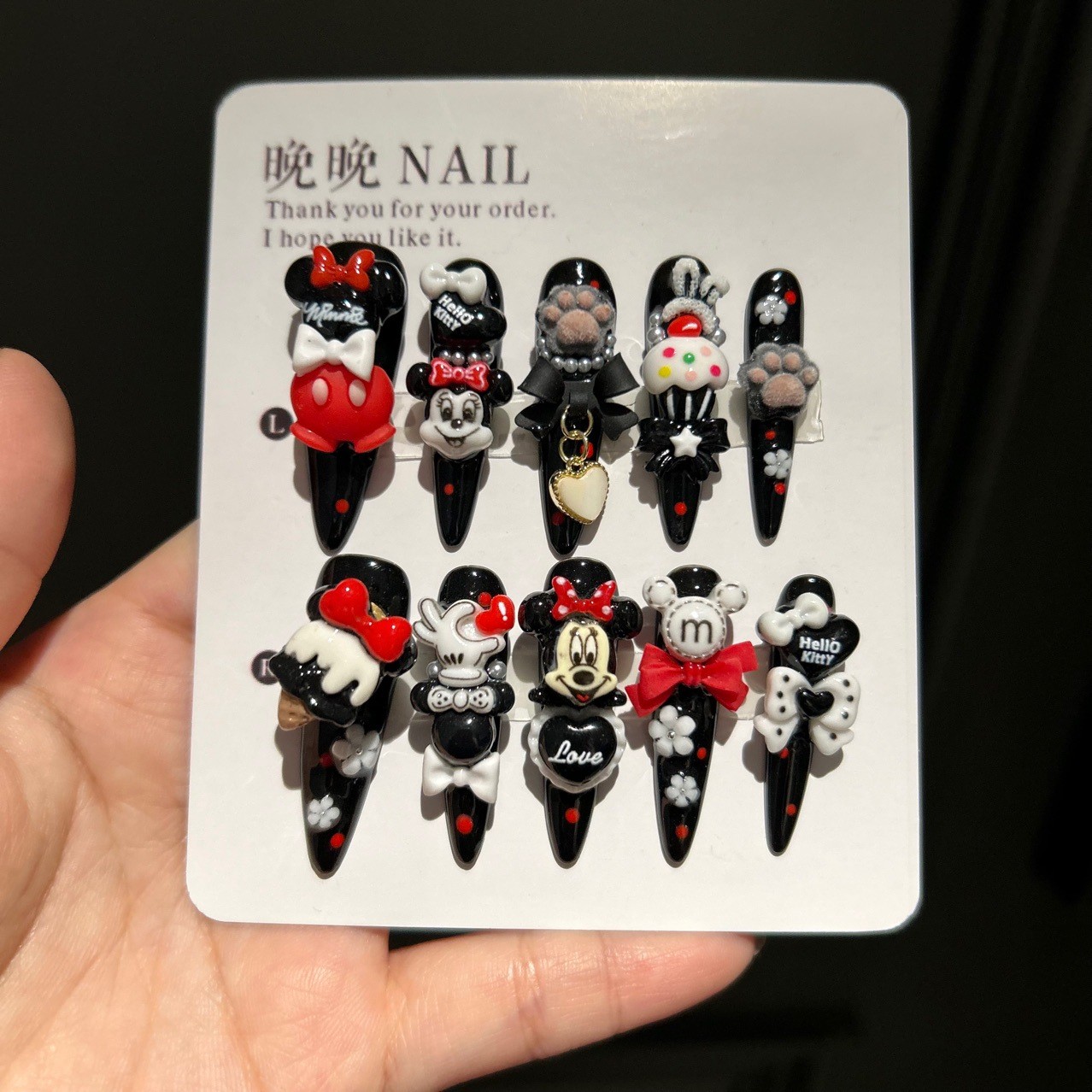 Cute Cartoon Mickey Mouse Bow 3D Nails Sweet Cool Handmade Press On Nails