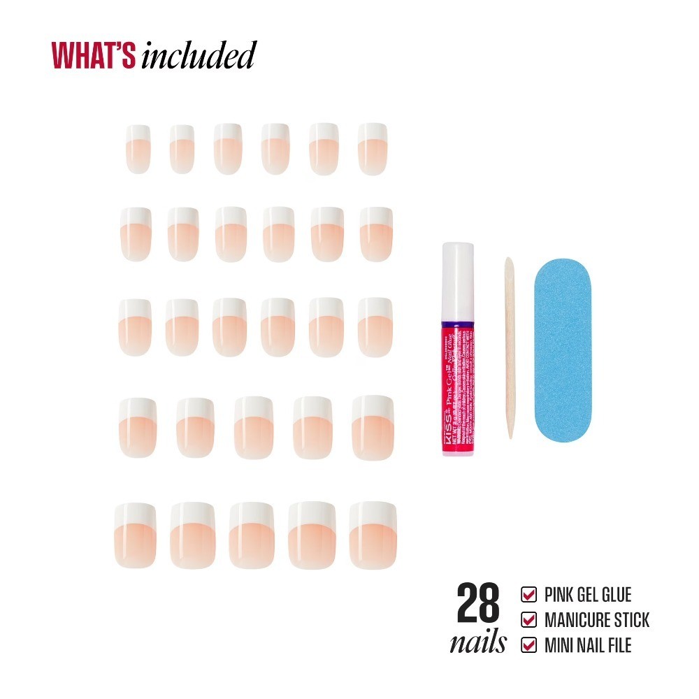 French Tip Press On Nails, Short Squoval, White, Infinite, 28 Count, Broadway