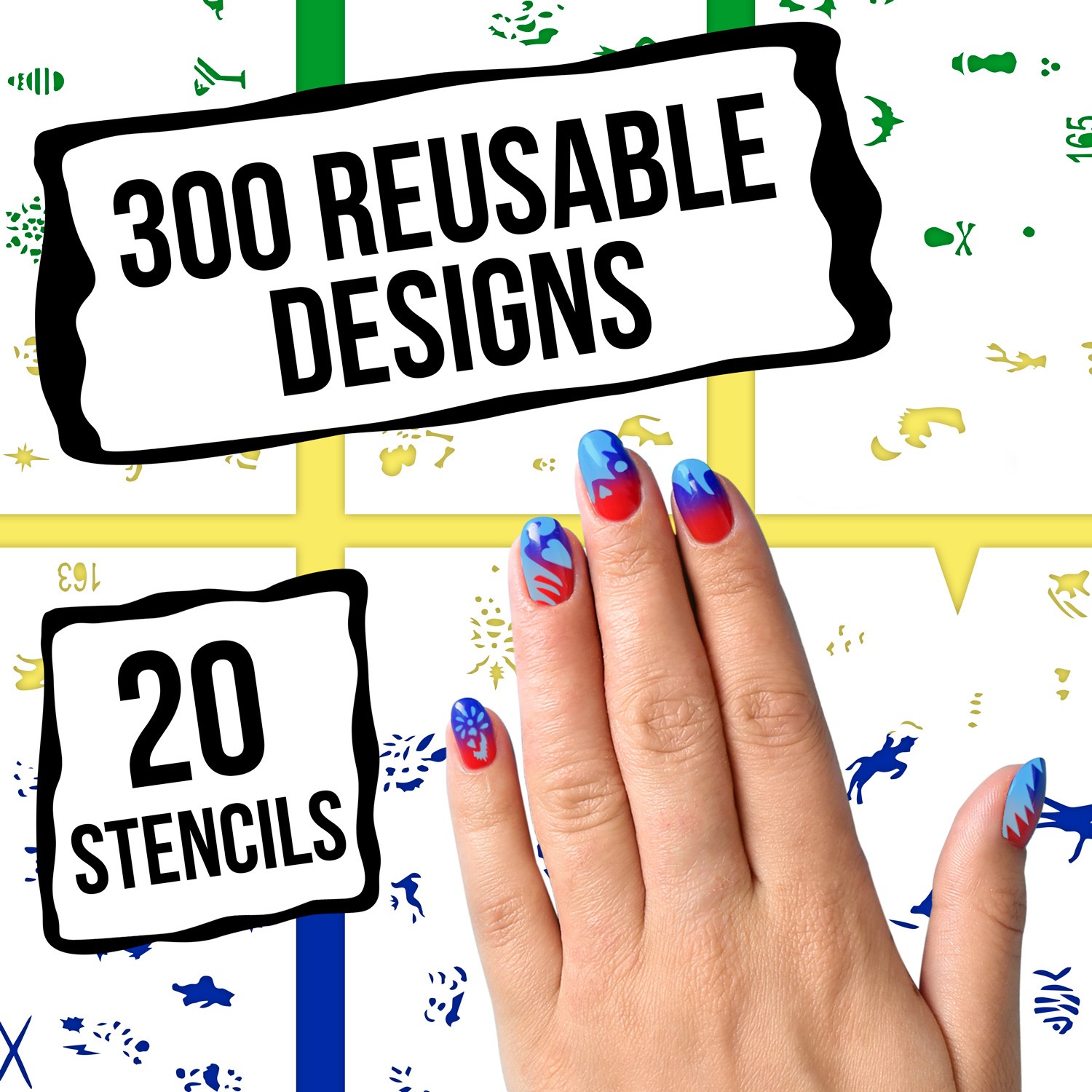300 Airbrush Nail Art STENCIL DESIGNS Set 9 – 20 Template Sheets Kit Brush Paint