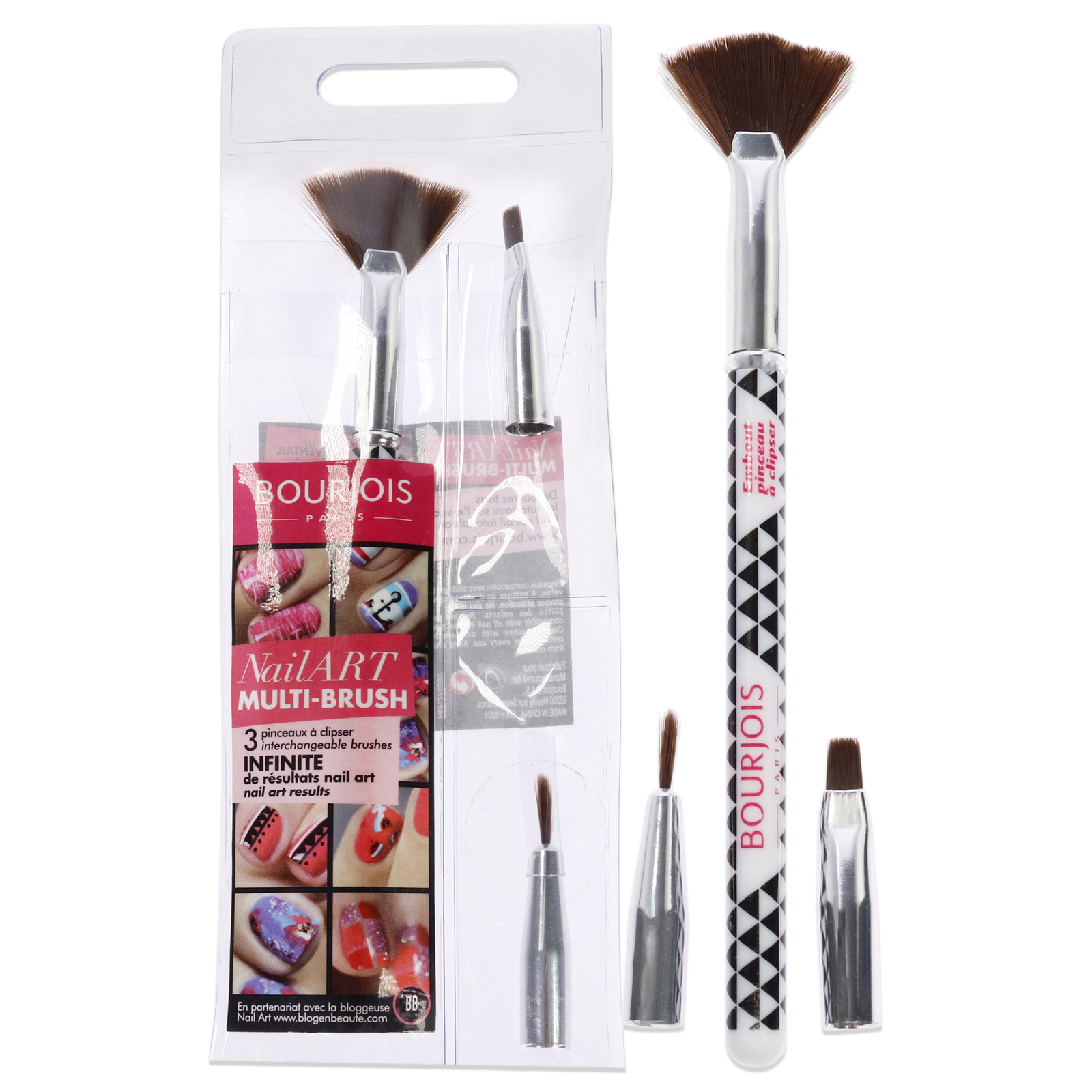 Multi-Brush Nail Art Set by Bourjois for Women – 3 Pc Set Fan Brush & more