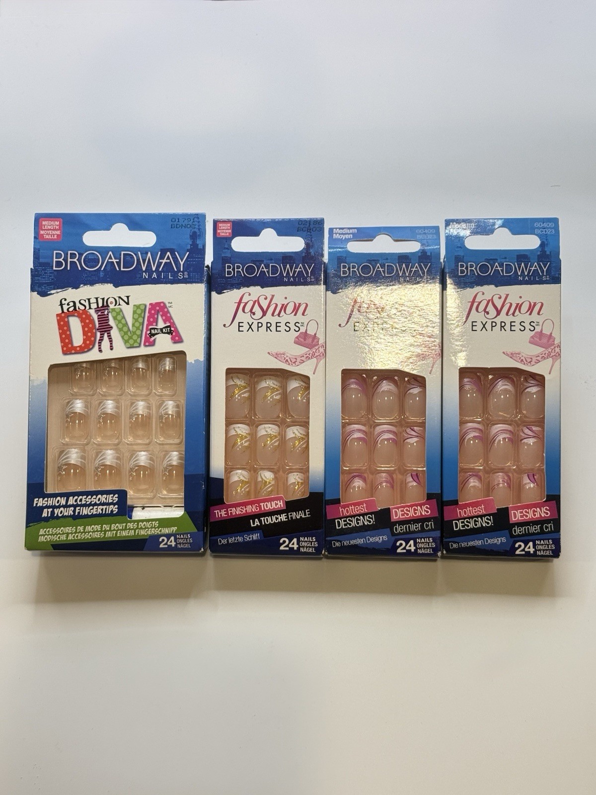 Kiss Broadway Fashion Express/ Diva Glue-On Nails Medium SetOf 4