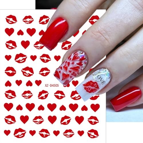 12 Sheets Valentines Nail Stickers for Nail Art Sexy Red Valentines Stickers-10