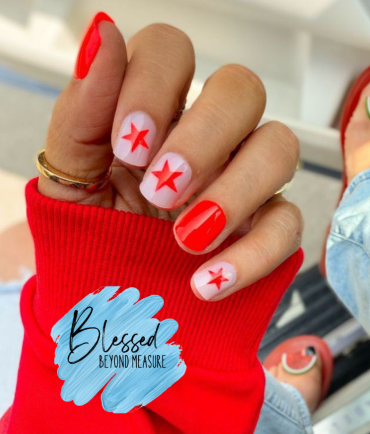Red Aspen Press On Nails ~❤ All American Besties, Astrid~Red~Stars ~Short~Square