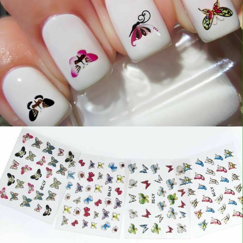 12 Sheets (random) 3d butterfly nail sticker Gold Decals Manicure ship from us