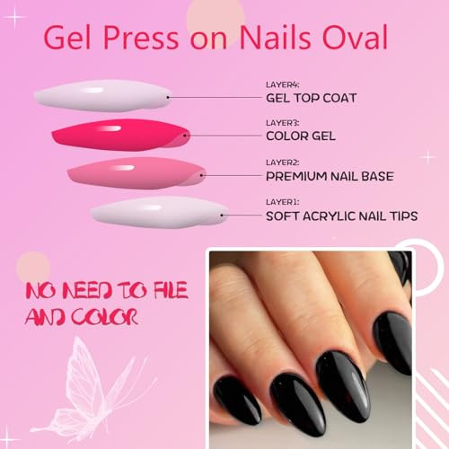 Oval Press on Nails Short Fake Nails, 240pcs Black Nails Press on Almond