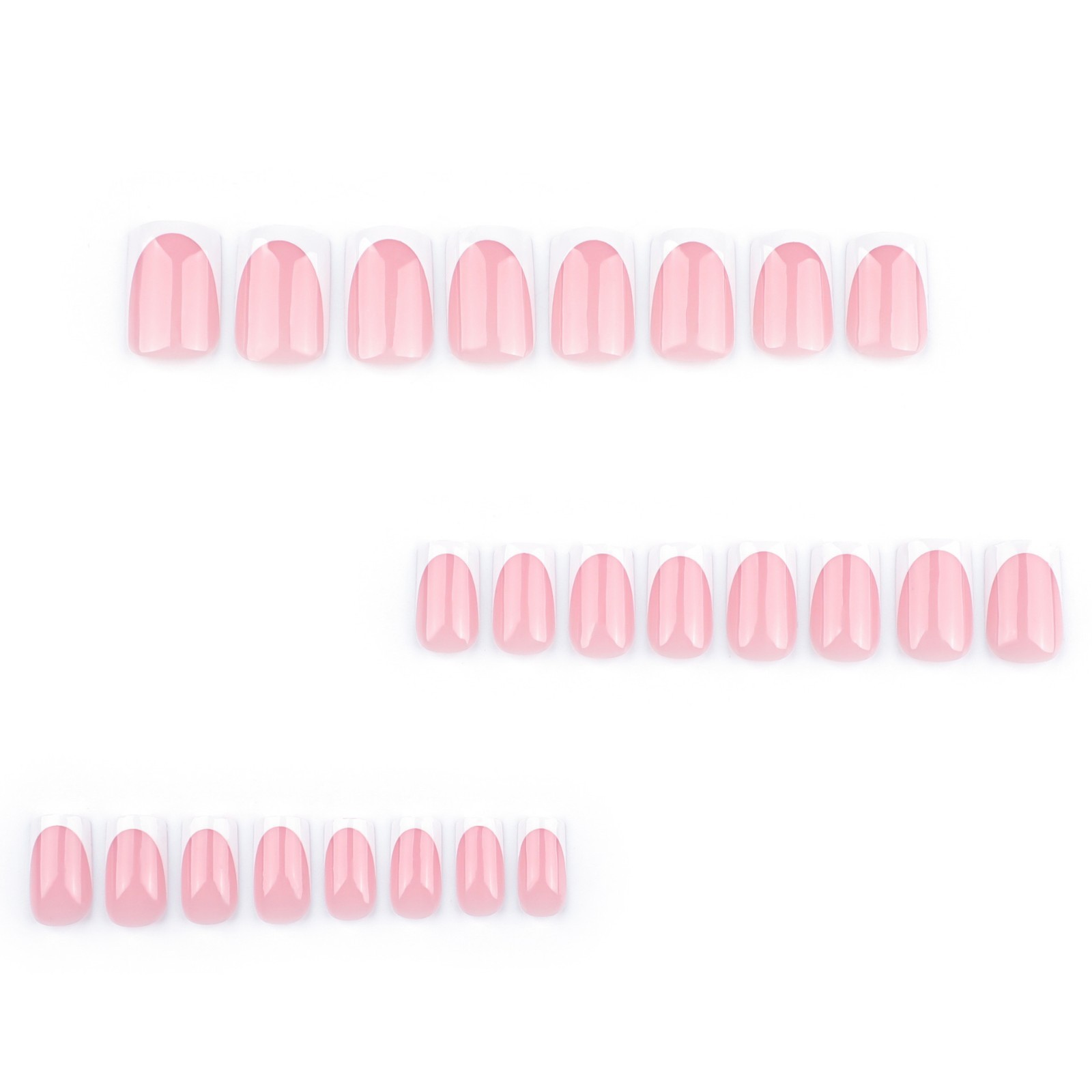 White French Tip Press on Nails Short Square False Nails Nude Pink Coffin