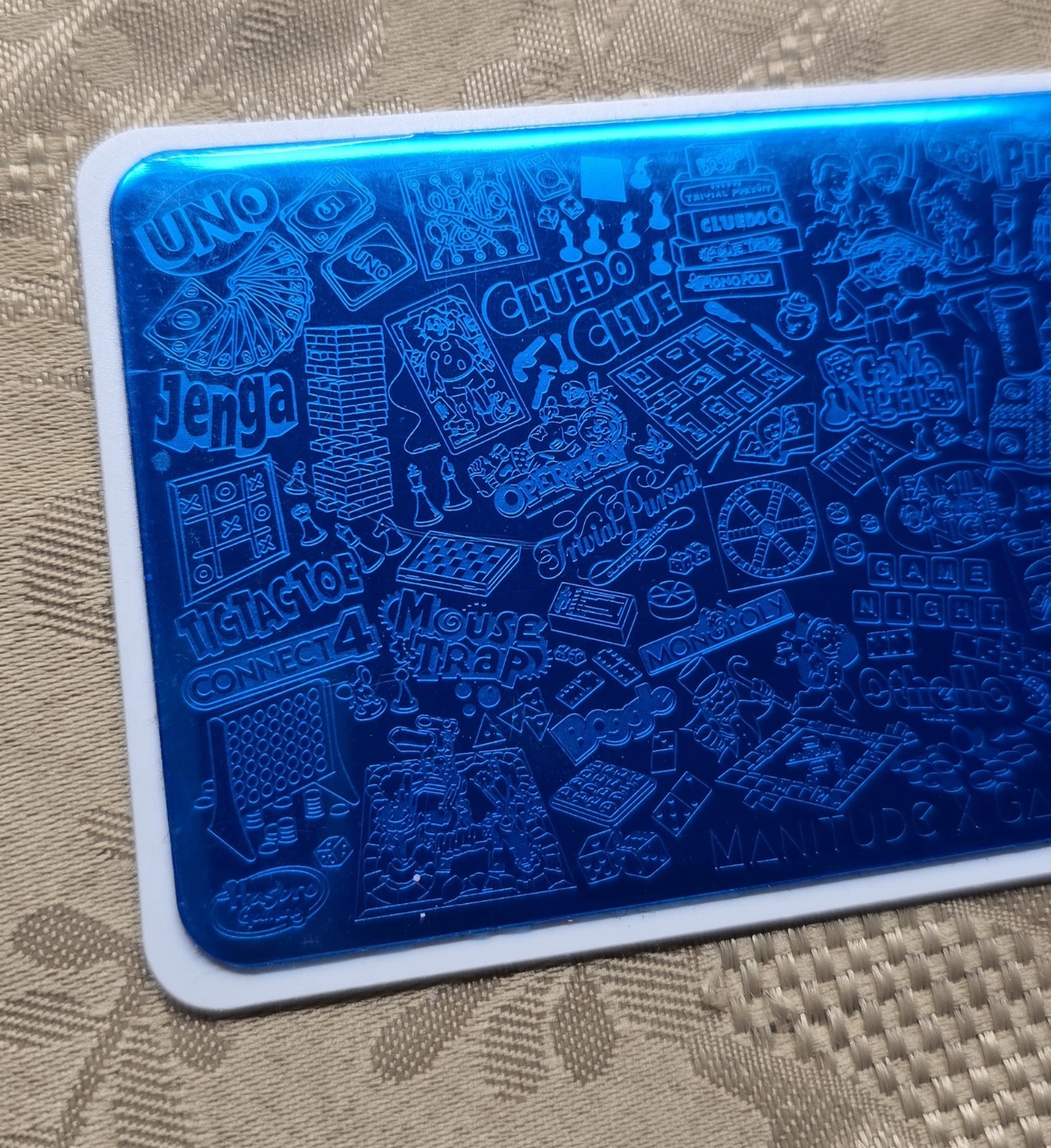 HTF Manitude Game Night Nail Stamp Plate Monopoly Life Clue Uno Jenga Rummikub