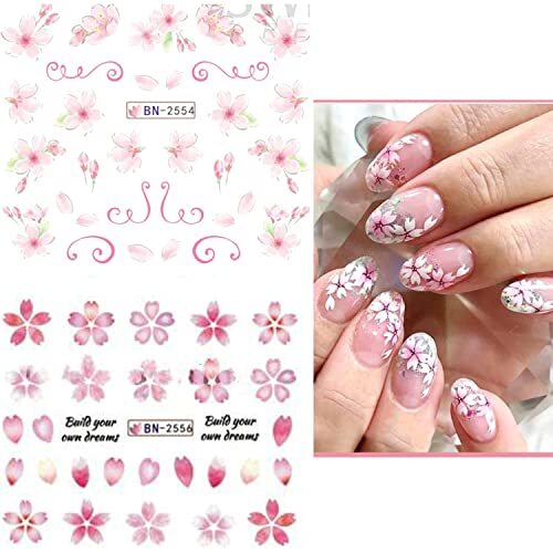 Pink Flower Nail Art Sticker Sakura Water Transfer Nail Stcikers Decal Nail