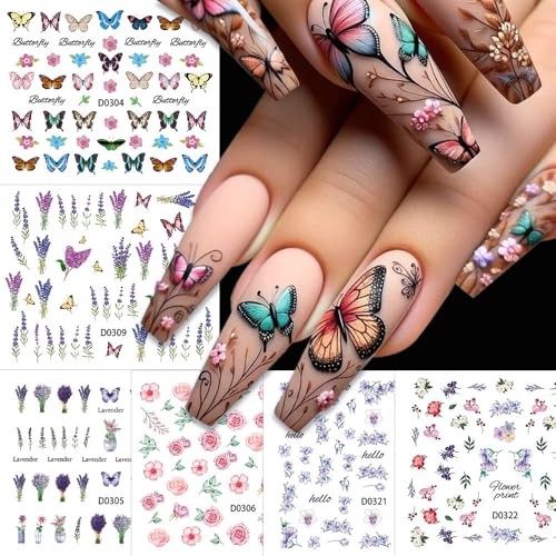 30 Sheets Flowers Nail Art Stickers Colorful Floral Butterfly Nail Style8