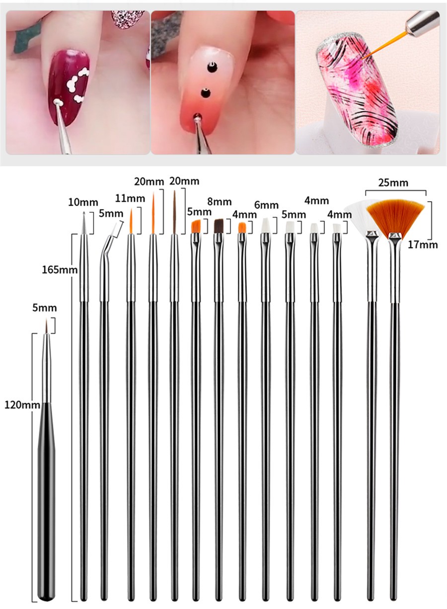 20 Pcs Nail Art Gel Design Pen Painting Polish Brush Dotting Drawing Tools Set