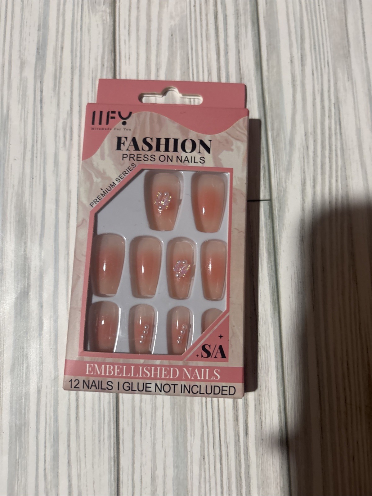 2 Sets Pink Rhinestone Embellished Artificial Nails No Glue/24 Nails