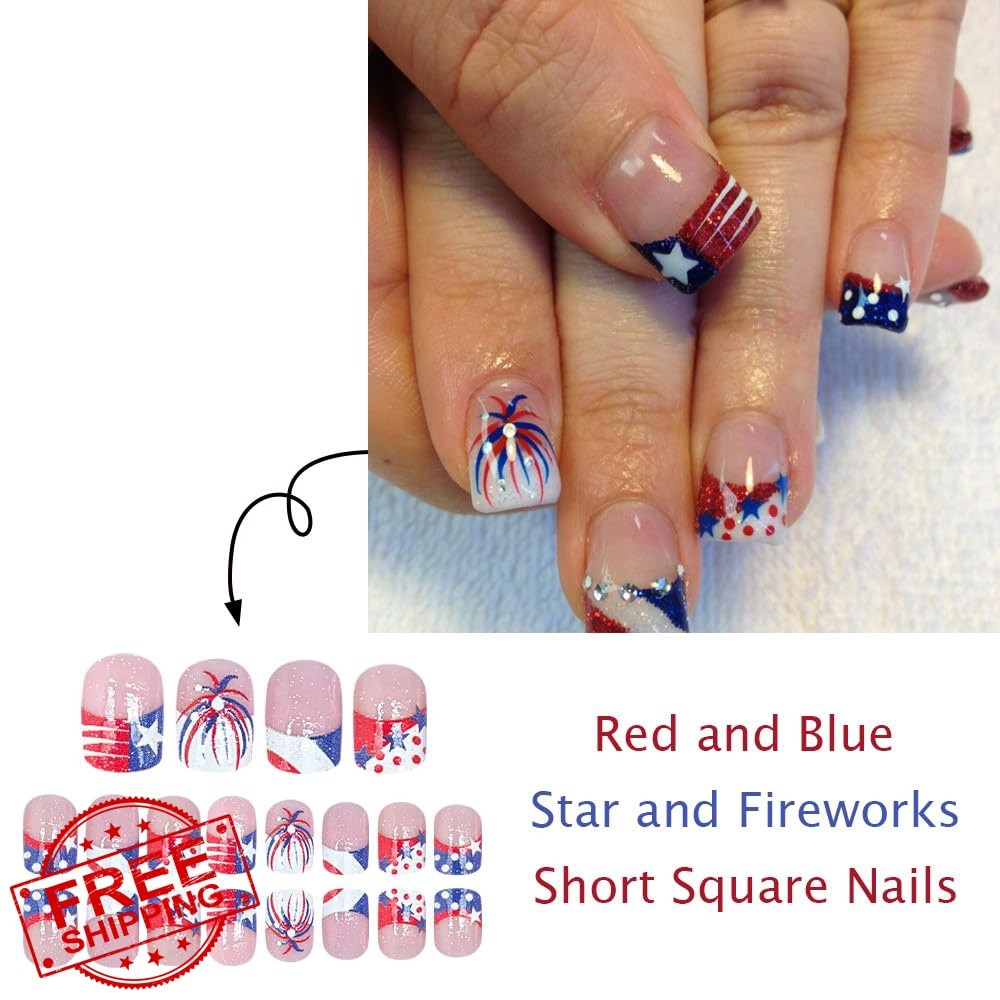 ONPRESS 24Pcs Short Square Nails Firework Charm