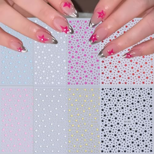 8 Sheets Star Nail Art Stickers 3D Shiny Star Nail Decals Self Star Stickers-26