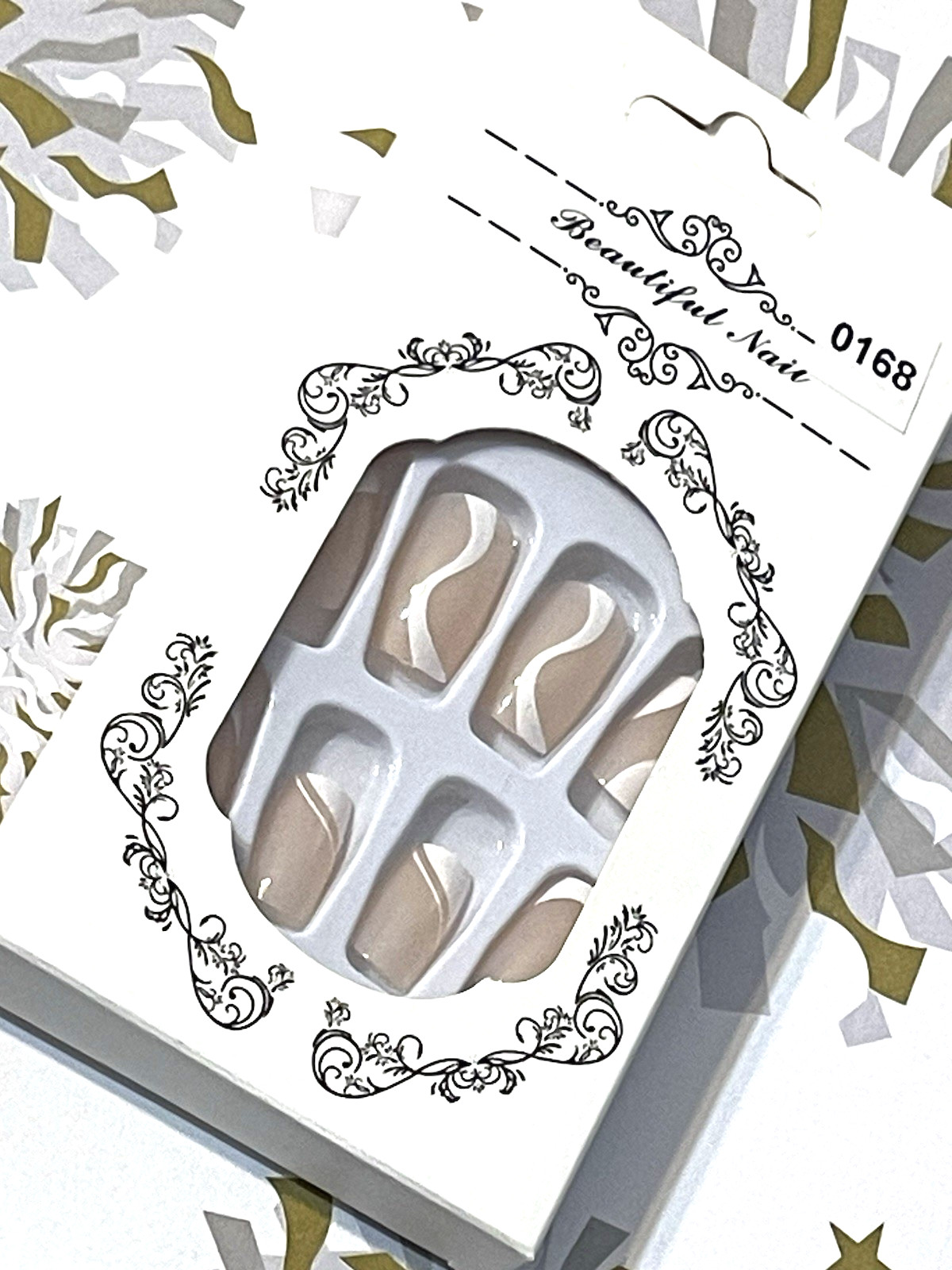For Wonderful Nail Collection NUDE with WHITE FRENCH TIP SWIRL Press On Manicure