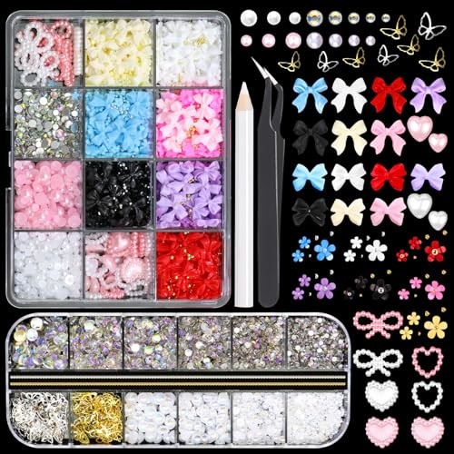 Assorted Nail Charms and Flatback Pearls Gems Set 02 – 2 Boxes Nail Art Decos