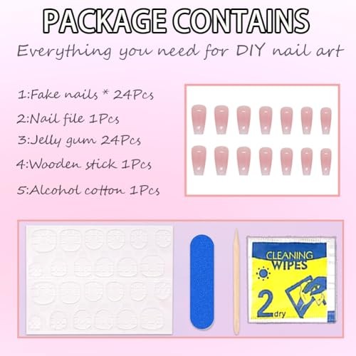 Coffin Press On Nails Medium Fake Nails with Ombre&Glitter Nail Press Ons