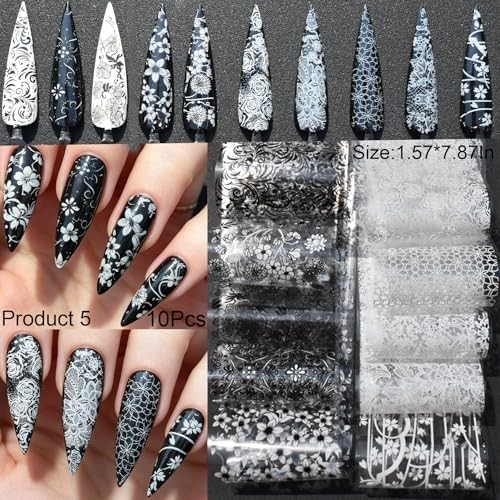 Sheets Nail Art Transfer Foil Stickers, 1.57×7.87In Flower Lace Holographic 58