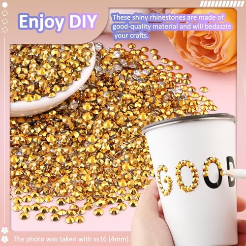 6000Pcs Resin Jelly Rhinestones with 1Pcs 10ml 3mm A04-Copper Gold with Glue