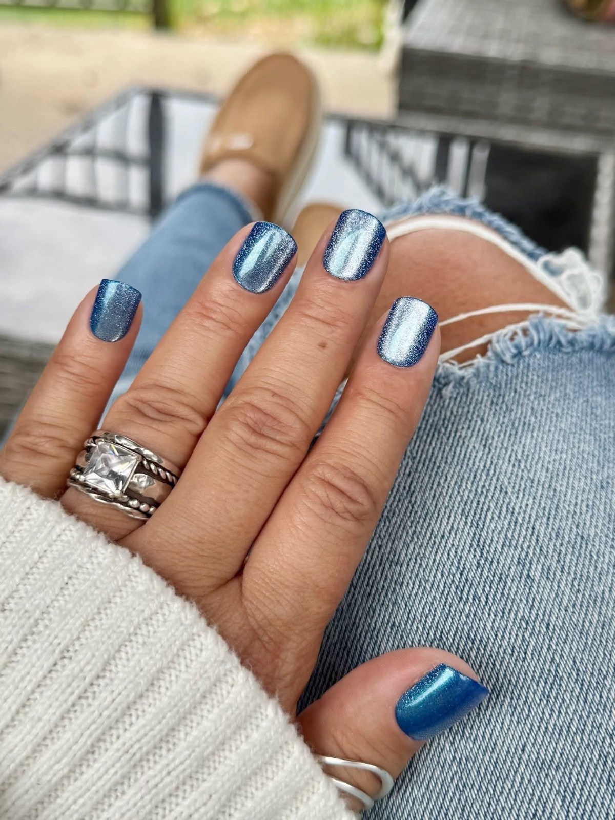 Red Aspen Press On Nails-Natural Born Star, Nini Short Square Blue