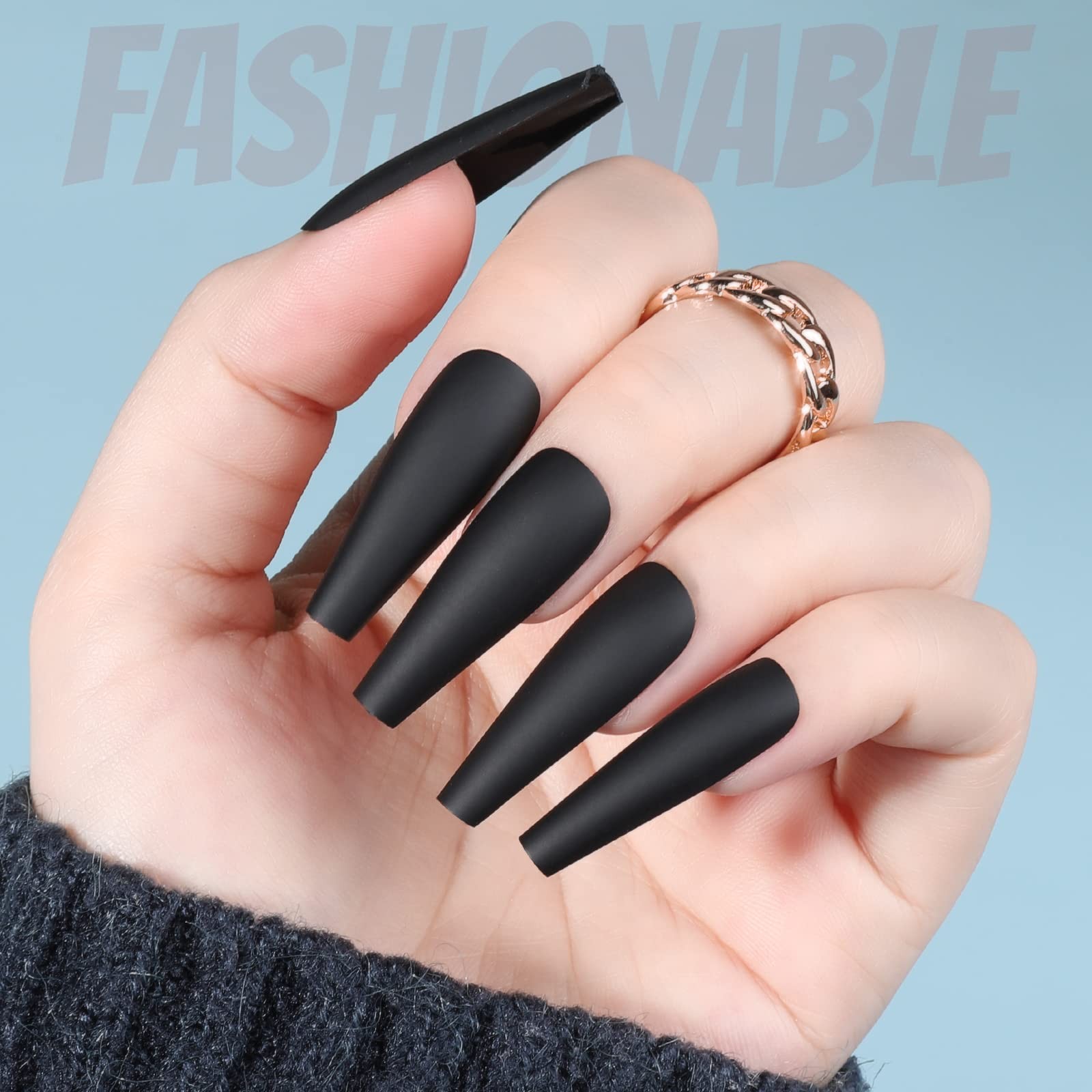 Matte Long Coffin Press On Nails, 240PCS Ballerina Fake Nails with Glue, 12 C…