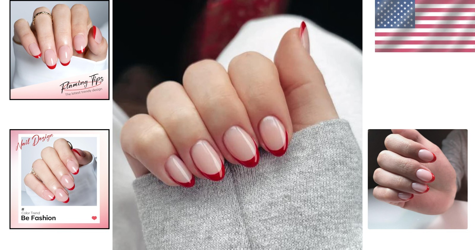 Glossy Red French Tip Fake Nails – 32 Pcs Long-Lasting Nail Kit for Women