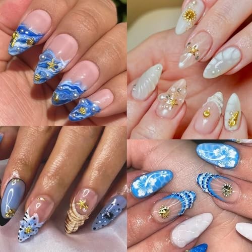 Beach Nail Charms, Gold Gems and Charms Summer Sea Horse Seashell gold2