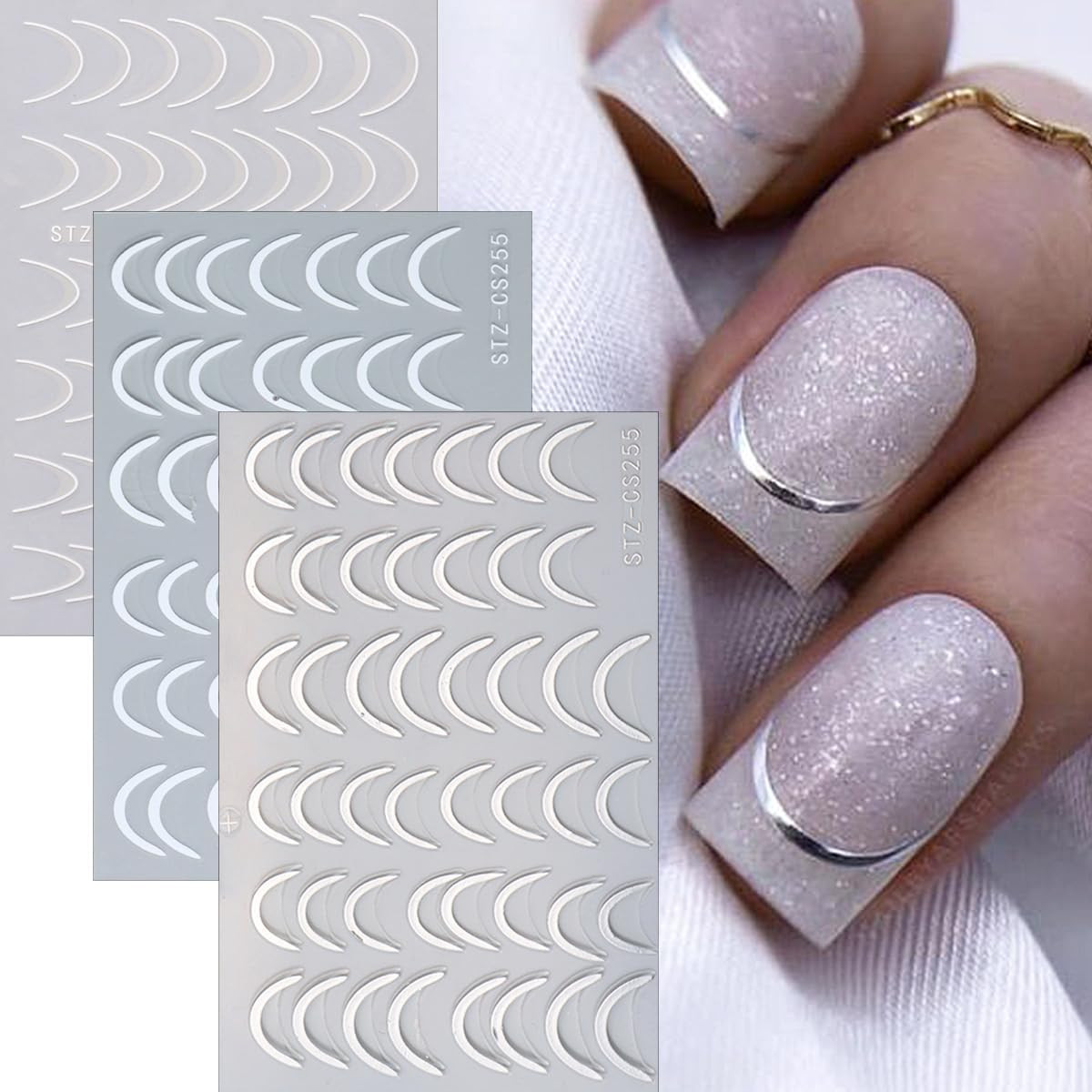 8 Pieces French Tip Line Nail Art Stickers 3D Simple Lines Nail Stickers Black
