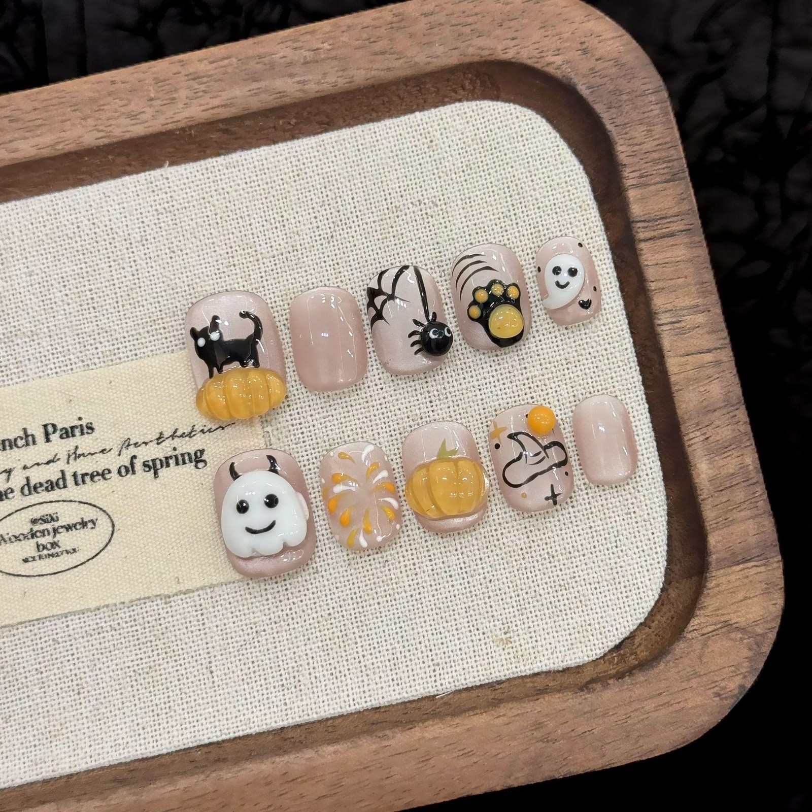 Handmade Halloween Funny 3D Skull Cartoon Ghost Face Fake Nail Press On Nail Set