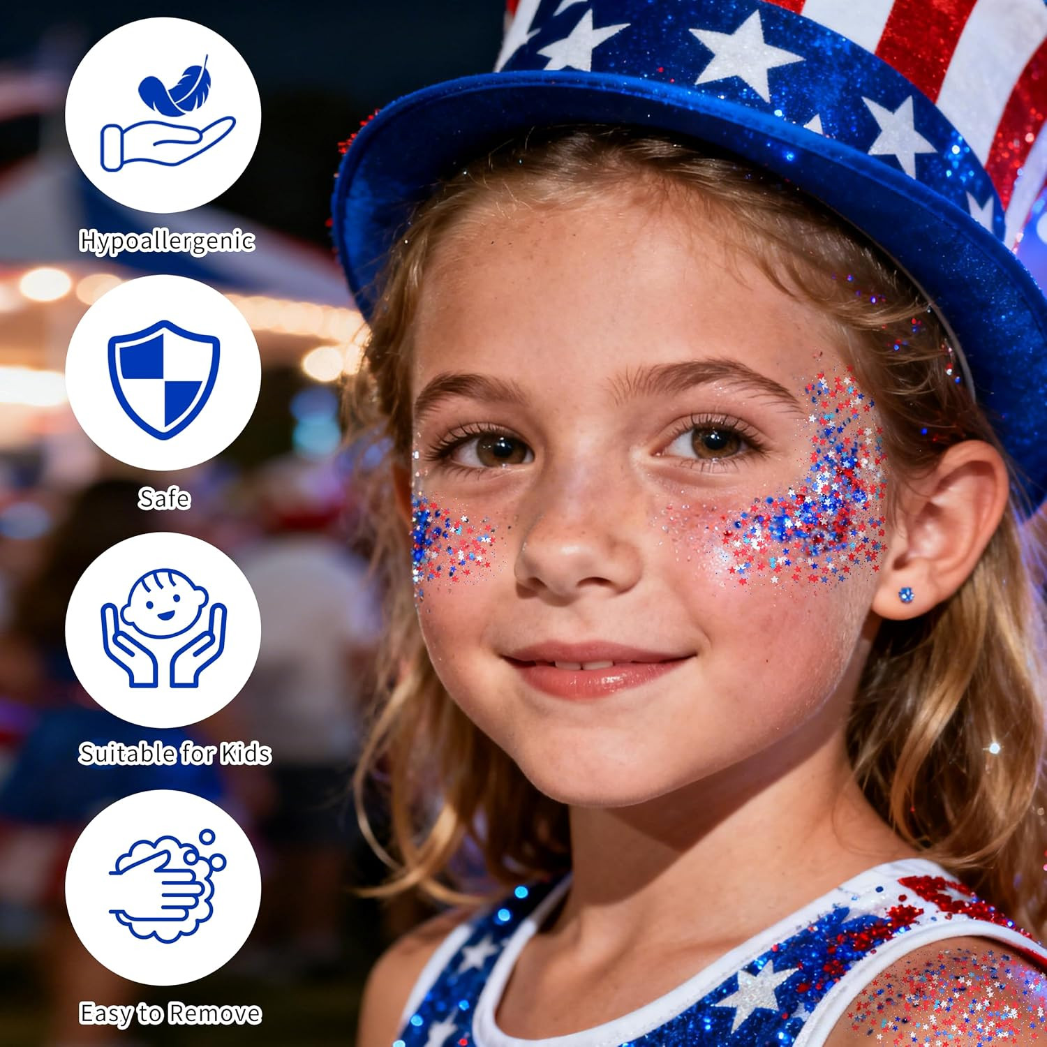 Red White and Blue Star Face Glitter Stick,4th of July Accessories for Women …