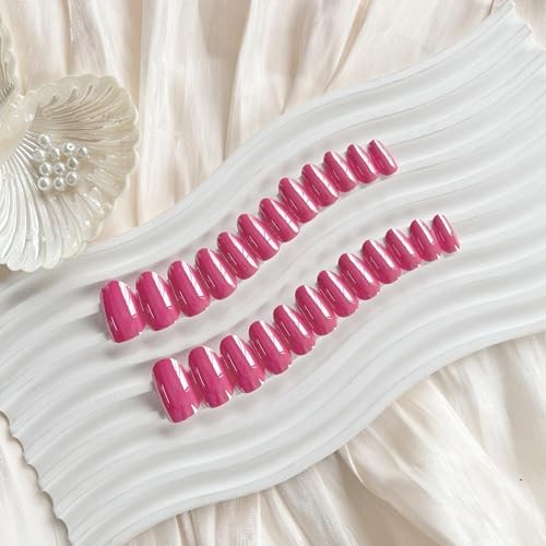 Hot Pink Chrome Press on Nails Medium Almond Nails Press oval medium hot pink