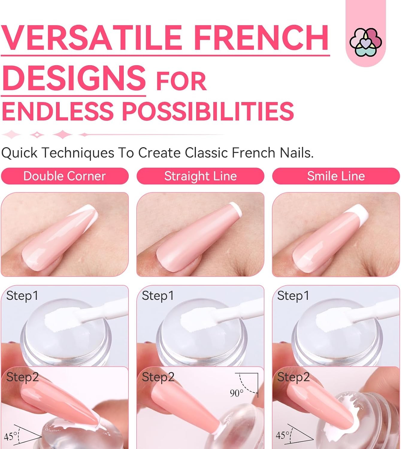 French Tip Nail Stamp 4PCS Kit Silicone for DIY Nail Art Designs