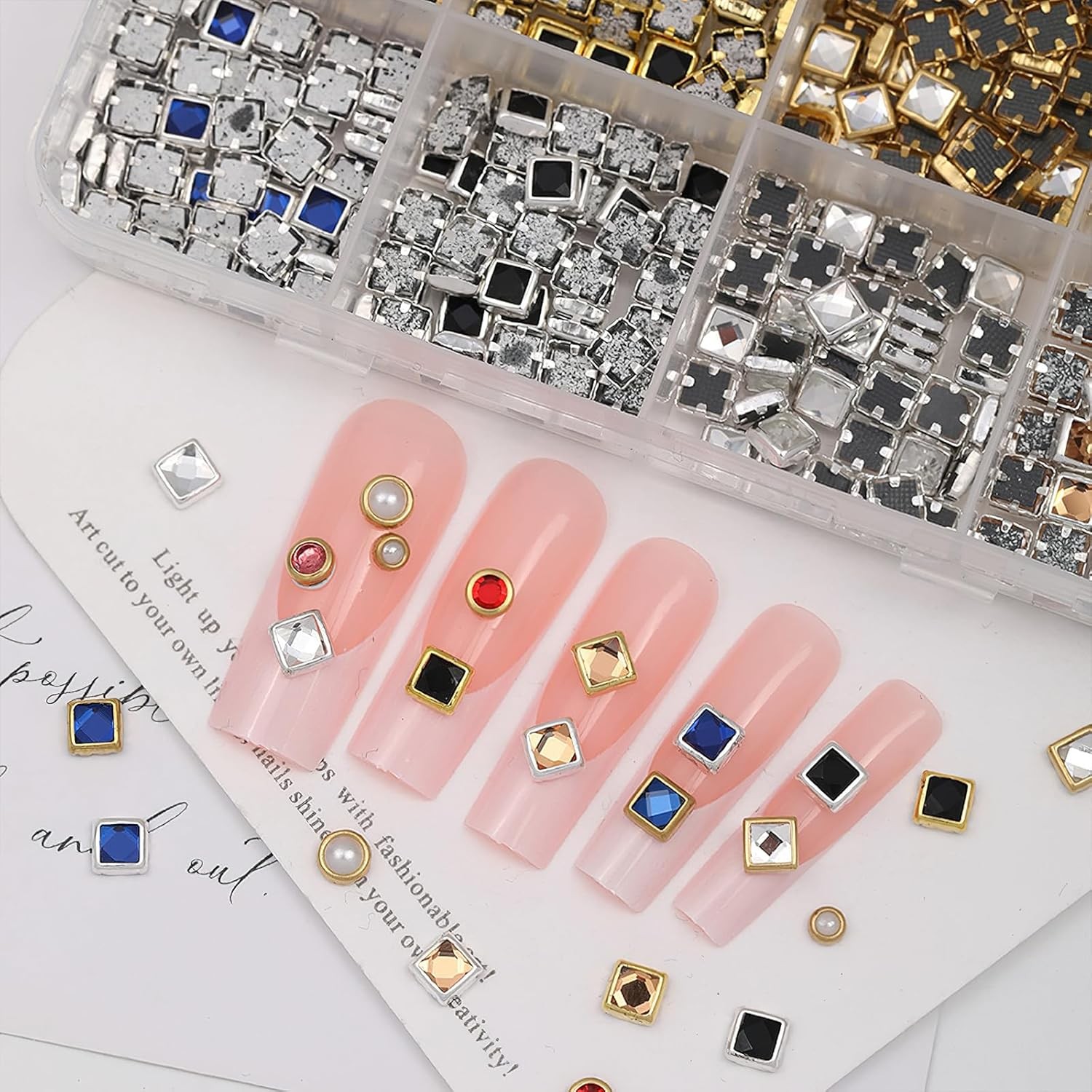 3D Nail Charms Rhinestones Metal Jewelry Nail Art Decoration 12 Grids