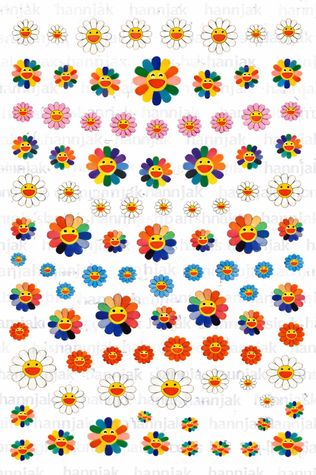 Flower Nail Sticker Rainbow Smiley Floral Decal Peel & Stick-90 Decals