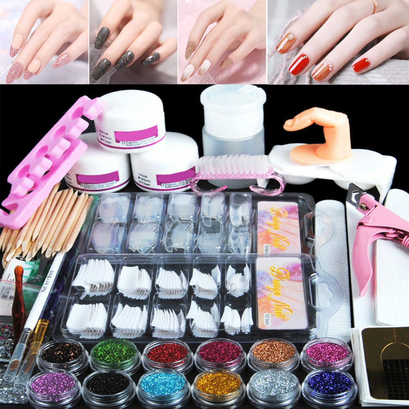 Acrylic Nail Kit Acrylic Powder Glitter Nail Art Manicure Tool Tip Brush Set