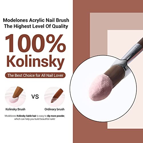 MODELONES Kolinsky Acrylic Nail Brush Size 8 Oval Crimped Wooden Handle