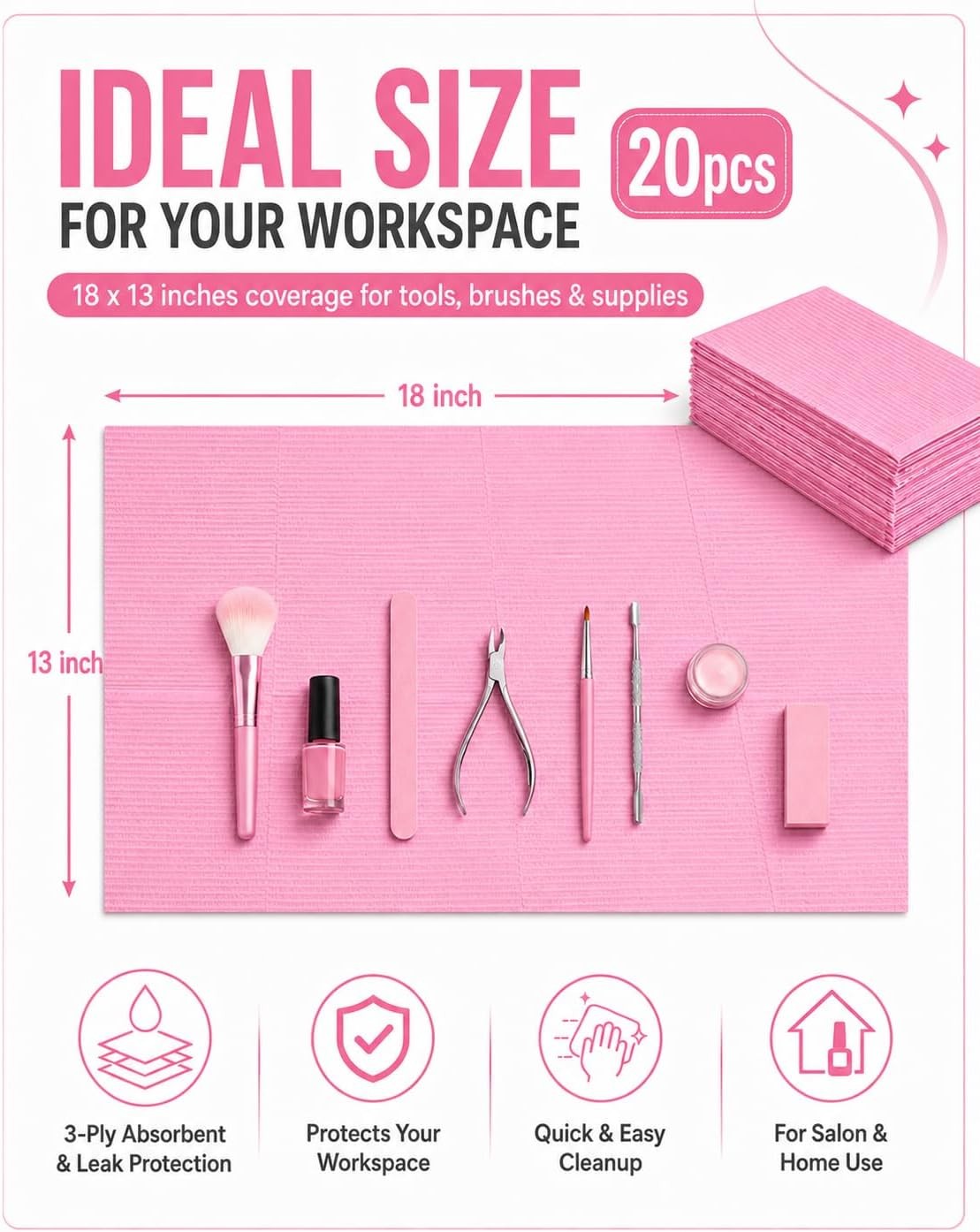 Disposable Nail Mats: 20 Pcs Foldable Nail Paper Towels for Table Acrylic