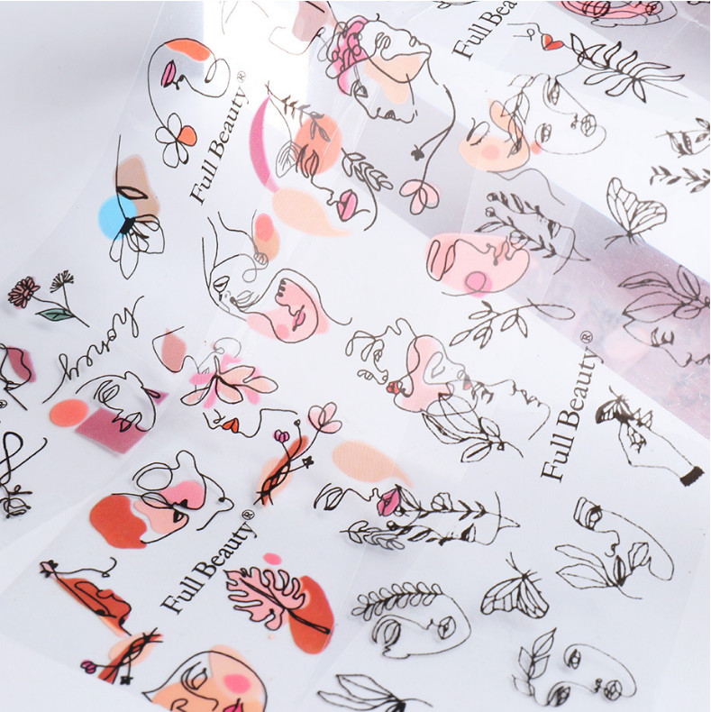 10Rolls Foil Stickers Abstract Face Line Leaf Nail Art Transfer Paper Wrap Decor